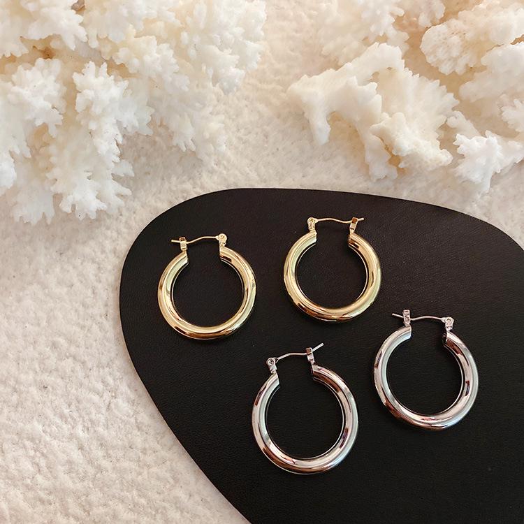 Anna's Influencer Style Metal Hoop Earrings: Simple, Versatile Circle Studs for Women