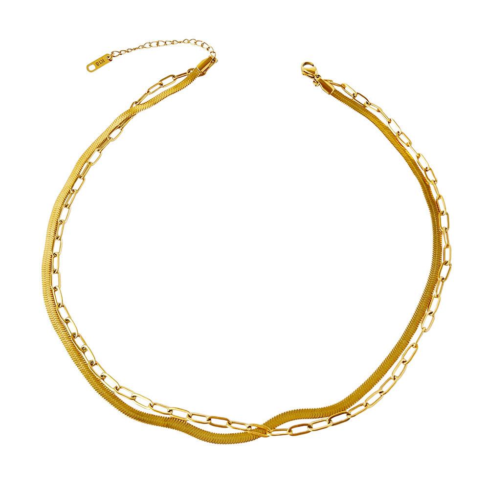 Ins nowy modny wszechstronny łańcuszek obojczykowy, ostrze długie O łańcuch splicing dwuwarstwowy tytan stal 18k złoty naszyjnik damski