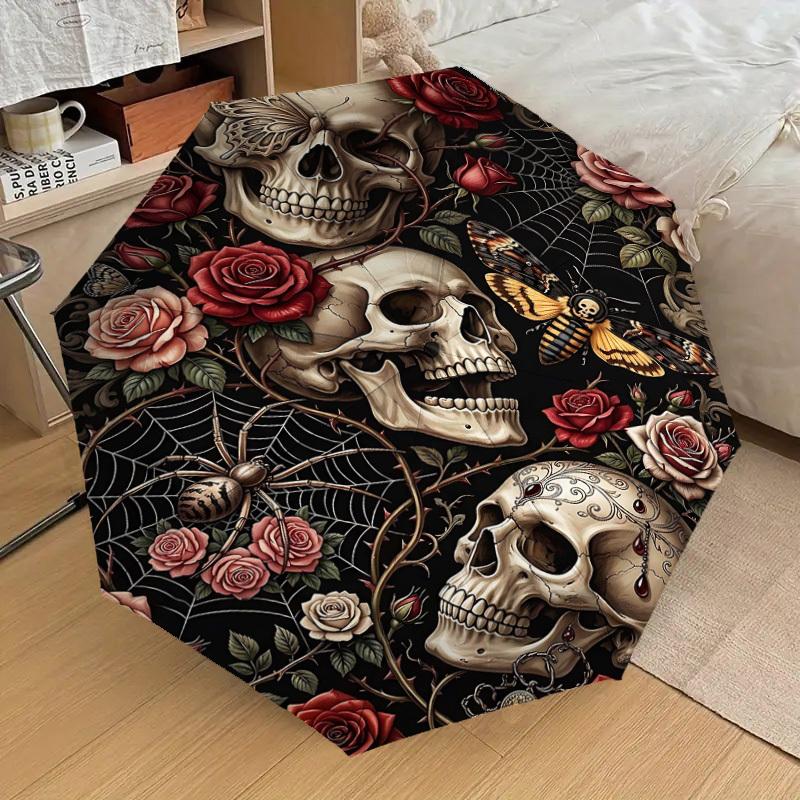 1PC Skull Roses Umbrella-8-Rib Reinforced Portable Folding Travel Suitable for All Seasons Outdoor Daily Use Is an Ideal Choice -K0420