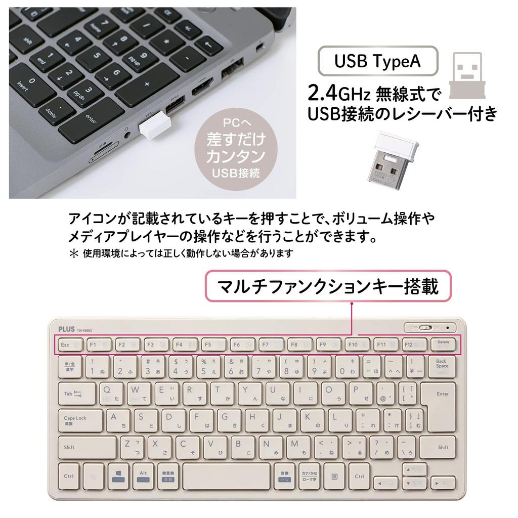 PLUS Keyboard Jibuniro Thin Mini Wireless Keyboard Gray TW-KB002 428-851