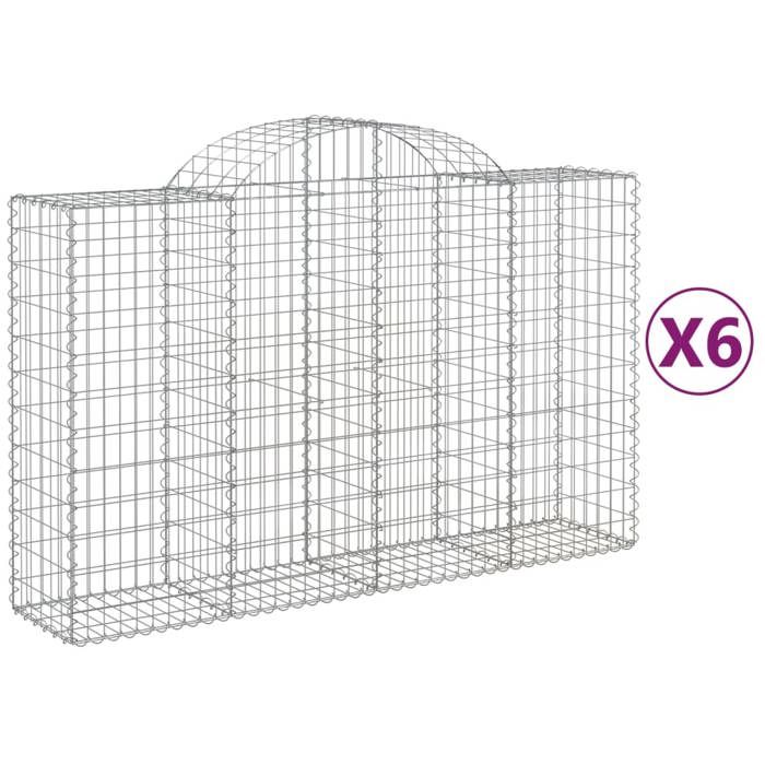 VidaXL Paniers à gabions arqués 6 pcs 200x50x120/140 cm Fer galvanisé, gabion, cage de gabion, panier de mur de gabion, mur 3146345