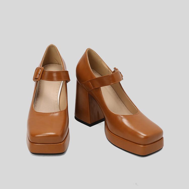 Dámské Pu Kožené Lodičky Platforma Vysoké Kopyto Podpatky Hranatá špička Mary Janes Spona Stručné Párty Jaro Podzim Boty Černá