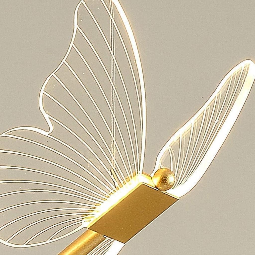 Butterfly Chandelier for Girls Bedroom Purple Pink Acrylic Shade 12W Dimmable LED Pendant Light Fixture Gold Hanging Ceiling Lamp for Staircase