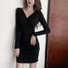 Women's Sexy V-Neck Slim Black Short Dress for Autumn/Winter
