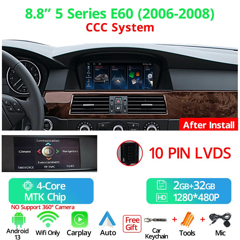8.8" Wireless Carplay Auto Car Radio For BMW 5 Seires E60 LHD 2006-2012 CCC CIC System Android 13 GPS Multimedia Video Player FM BT