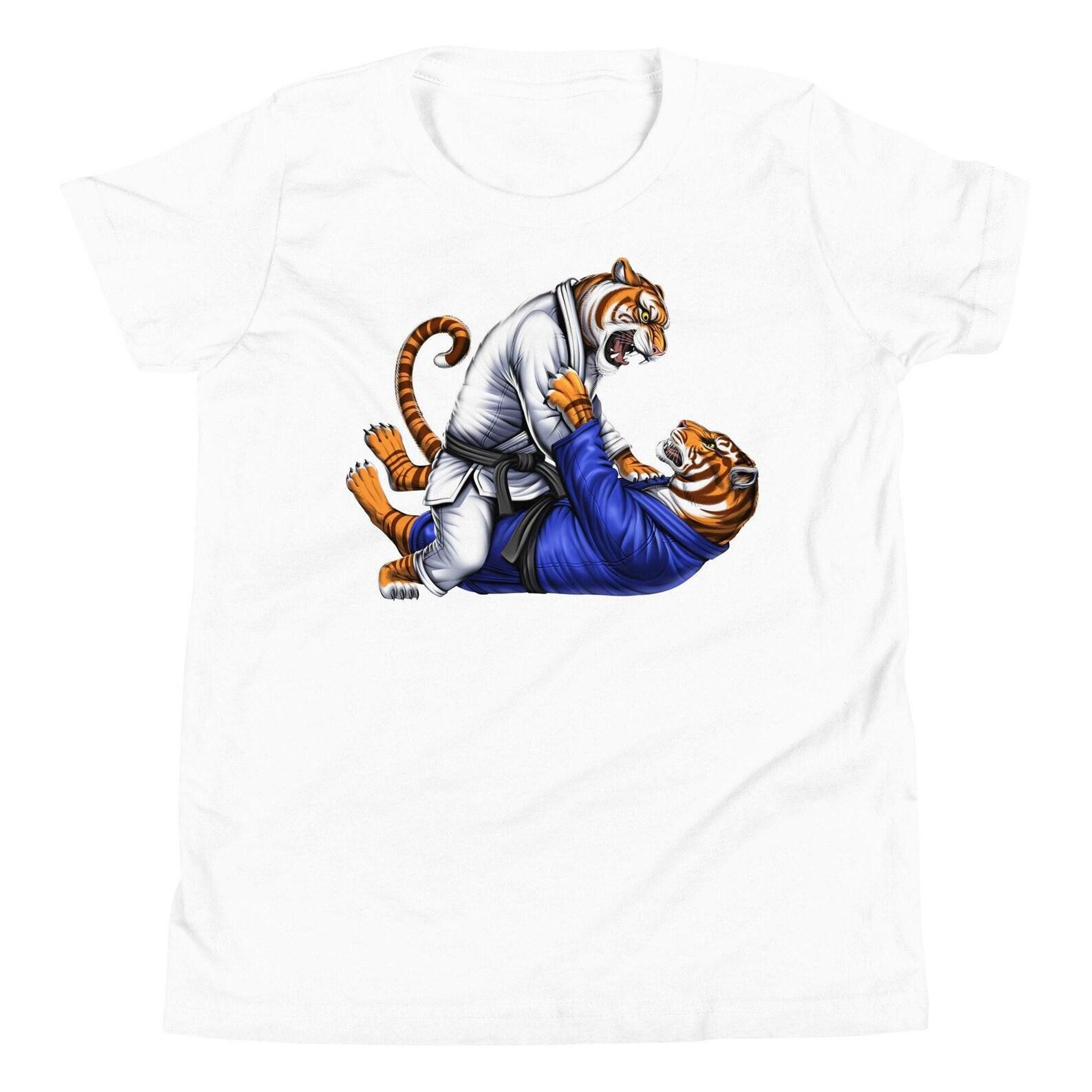 Tiger Jiu-Jitsu Kids T-Shirt, Jiu-Jitsu Boys Tee, Judo Wrestling Tee, Martial Arts Shirt, BJJ Clothing, Jiu-Jitsu Clothes, Jiu Jitsu Outfit 120