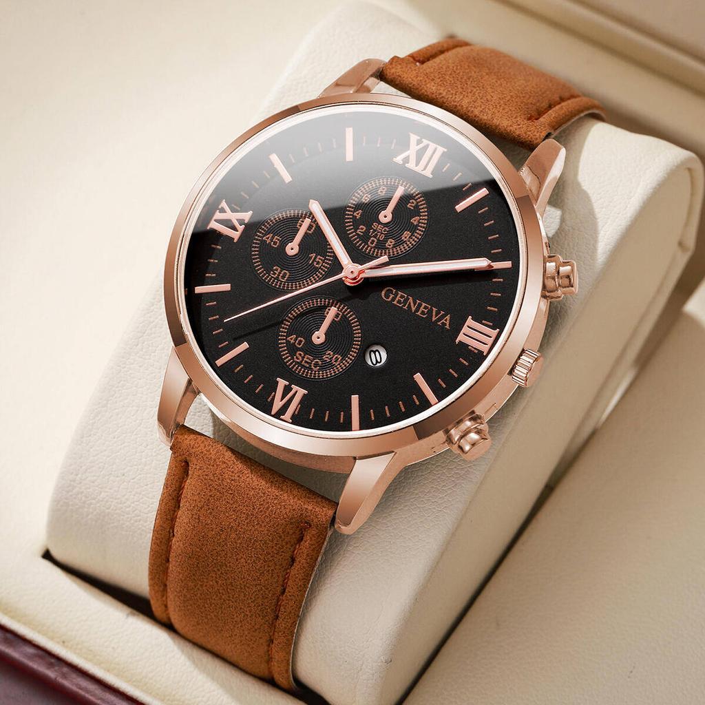 Ceas de mână pentru bărbați cu cadran Roma la modă, casual, cu curea de piele, ceasuri de afaceri pentru bărbați, ceasuri de mână analogice cu quartz cu calendar