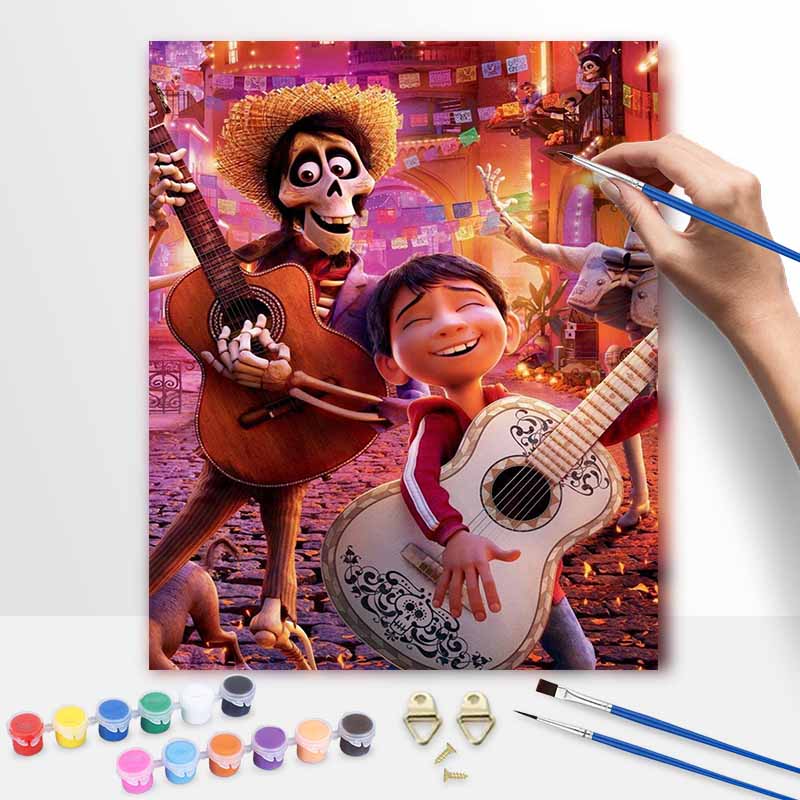Disney Oil Painting DIY Digital Painting Music and Guitar Festival Wall Art for the Living Room and Entryway.