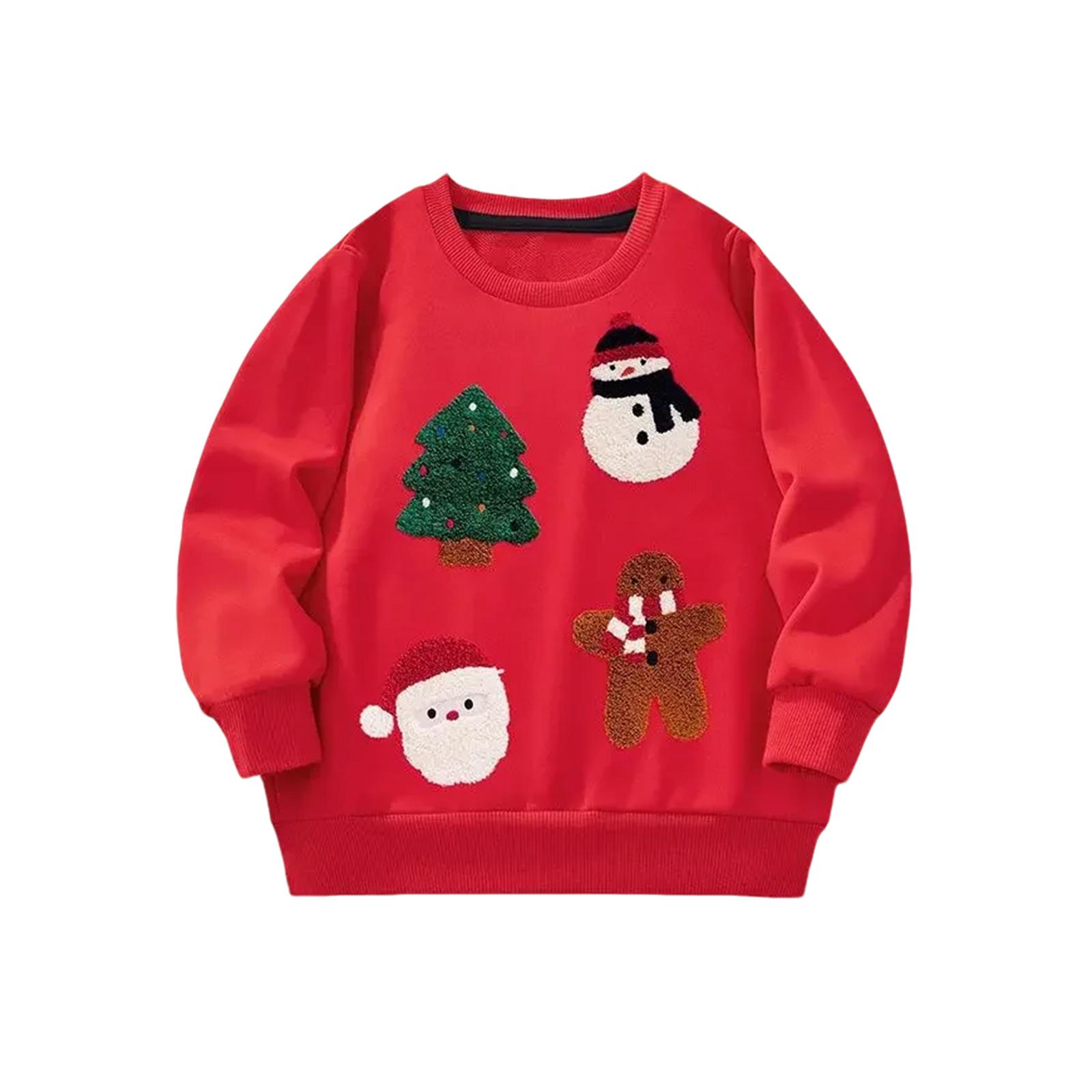 

Детская одежда, /зимняя рождественская детская толстовка с длинным рукавом, мультяшный махровый вышитый узор 130