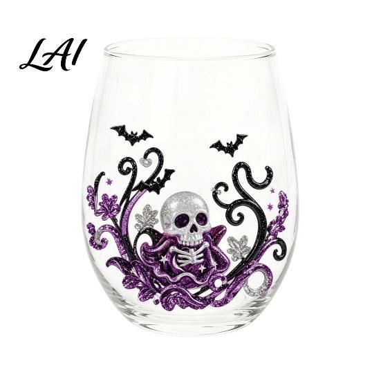Fall Harvest Party Supplies Halloween Theme Glass Tumbler Ghost Black Cat Skull Pumpkin Hand Painted Cups Cup Spooky Lead-free Glassware for Party