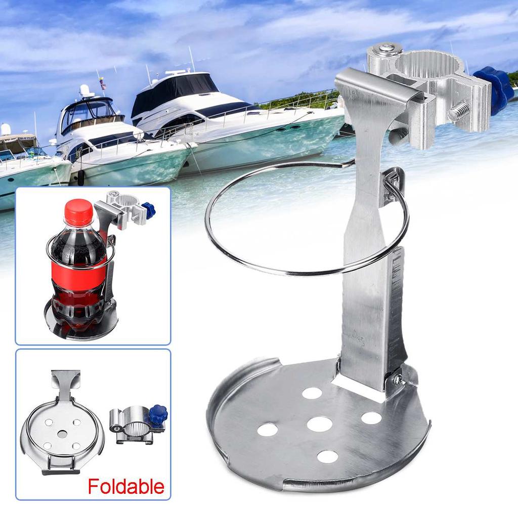 1pc Stainless Steel Folding Cup Drink Holder Adjustable Bottle Stand For Boat Truck Silver Rust-proof Corrosion-resistant