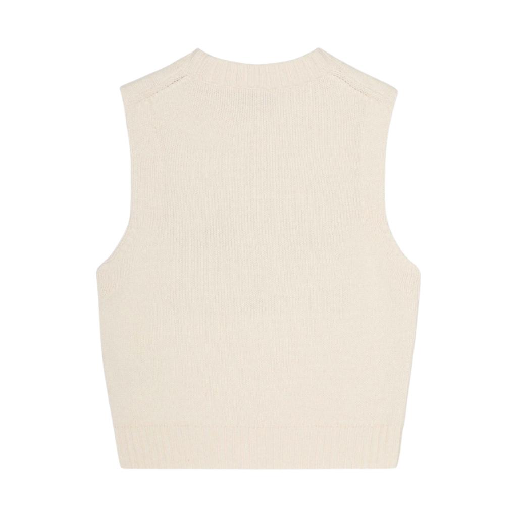 Ganni Ss24 Logo Round Neck Ribbed Trim Knitted Vest Women vest Egret K2252-135