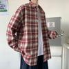Spring Autumn Color Blocking Plaid Shirt Men's Casual Versatile Loose Lapel Shirt