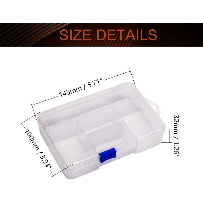 MroMax 2Pcs Small Storage Box,145x 100 x 32mm PP Clear Fixed 5 Grids Electronic Containers Tool Boxes for Nails, Screw, Earrings, Beads, Fishhooks