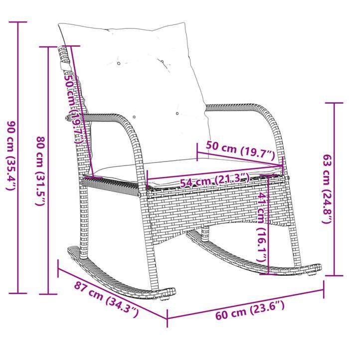 VidaXL Chaise à bascule de jardin avec coussins noir résine tressée, chaise de jardin, siège d'extérieur, chaise 369018