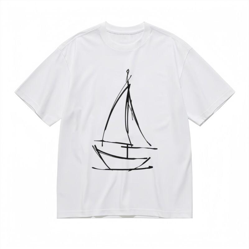 Women's  Comfortable Classic T-Shirt Black Contour Sailing Ship Design Tee USA