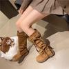 Wasteland Wind Fringed Knight Boots Thick Heel But Knee Boots 2025 Autumn and Winter Retro Slim Pile Medium Women's Boots