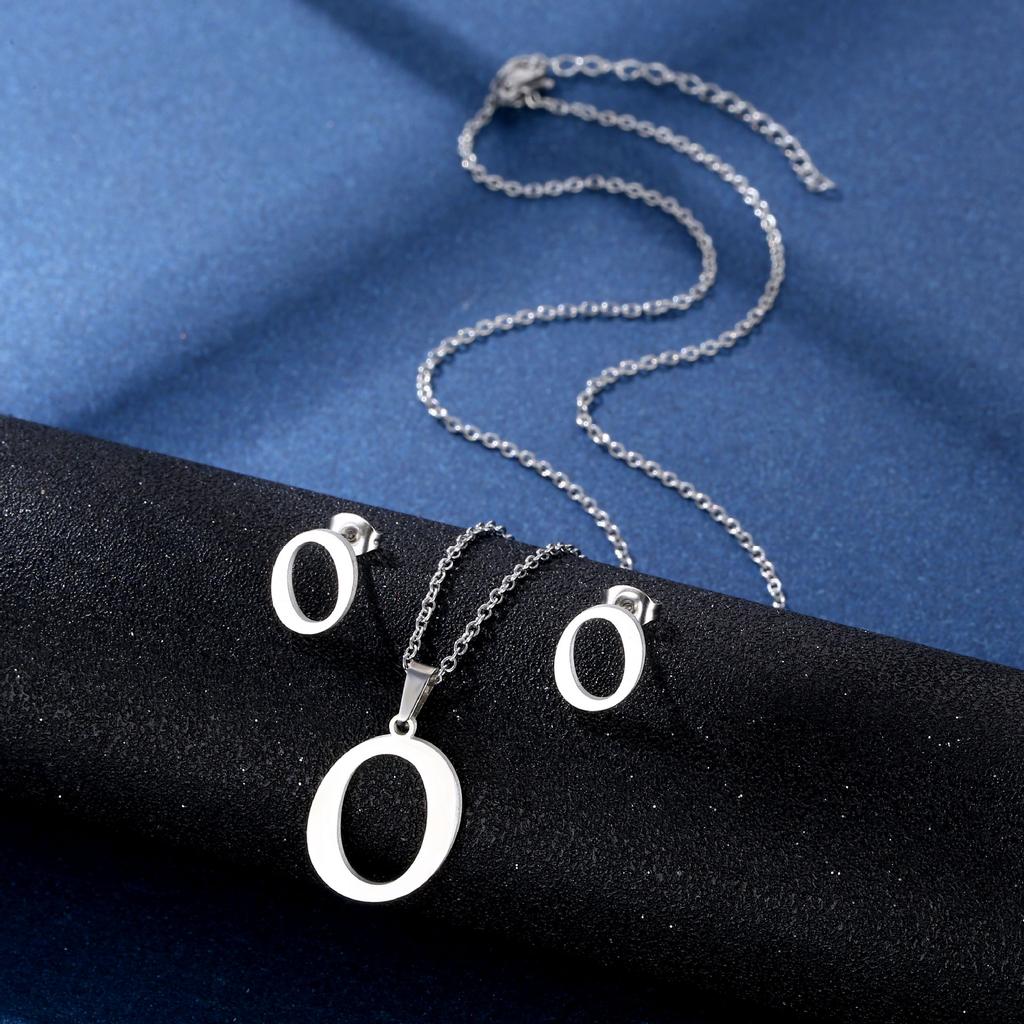 Fashion Alphabet Necklace And Earrings Set Shiny Colorfast Pendant Choker Jewelry