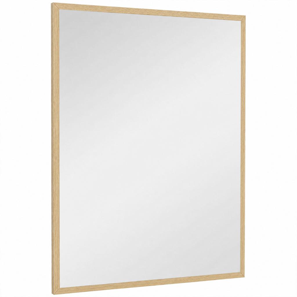 Rectangular Wall Mirror 90 X 70 Cm Wooden Frame Ideal For Bathroom Living Room Or Bedroom Natural