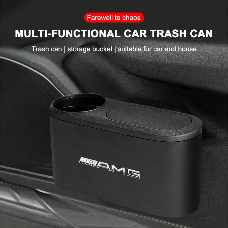 1Pcs Portable Hanging Mini Car Trash Can Wastebasket Trash Can with Lid For Mercedes-Benz AMG C500 C200 C300 A B C E GLA CLA GLK GL ML GLE W204 W205