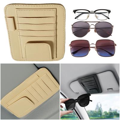 Car Sun Visor Organizer Leather Sunglasses Holder Bracket Multi-Pocket Card Storage Pouch Mount Stand Car Interior Parts