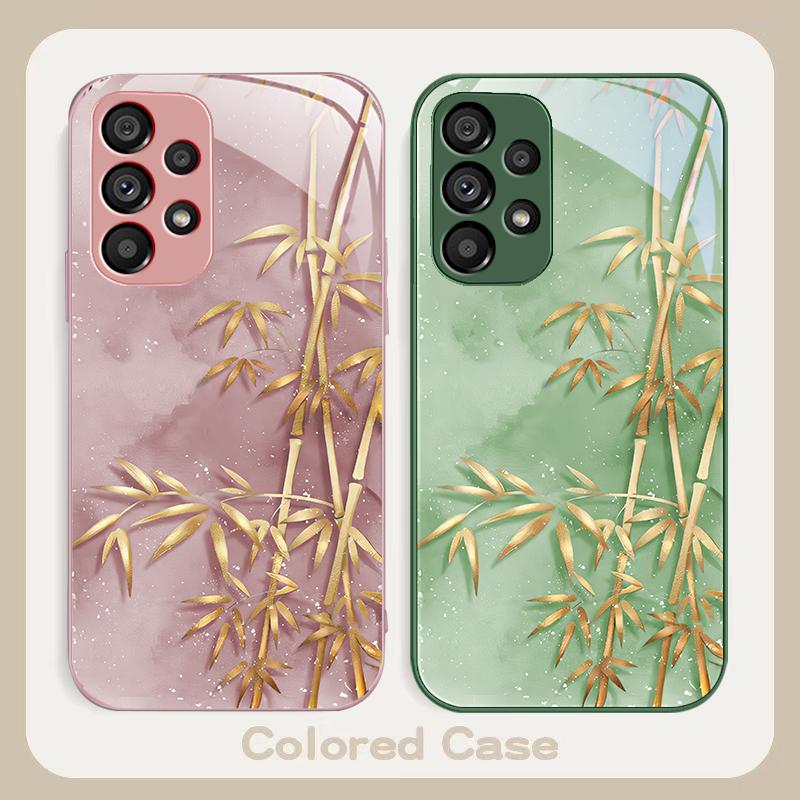 Golden Bamboo Black For Samsung Galaxy S23 U Ltra 24 Plus S20 21 FE S25 Ultra A70 A72 73 51 52 53 Tempered Glass Phone Case