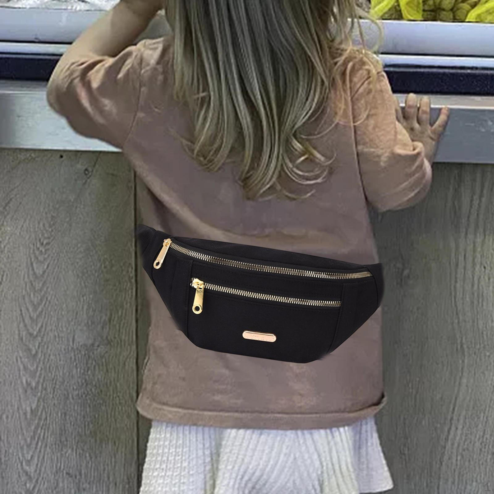 

Модная женская поясная сумка с регулируемым ремнем на талии и 2 карманами на молнии для путешествий, тренировок и спорта Black _30cmx14cmx7cm