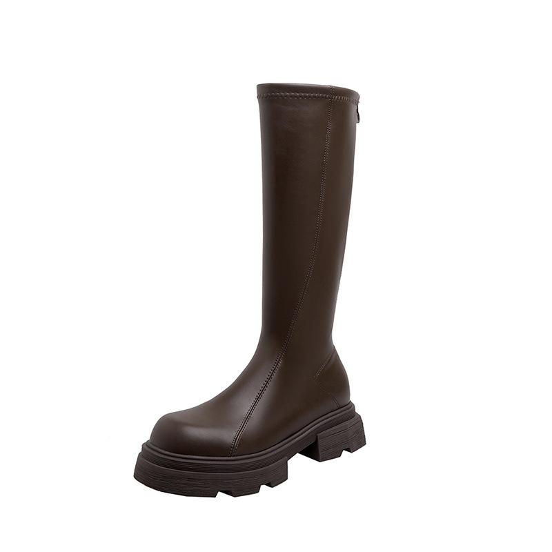 Thick heel thick sole retro boots women's 2025 autumn and winter new rear zipper high boots long boots elastic thin boots