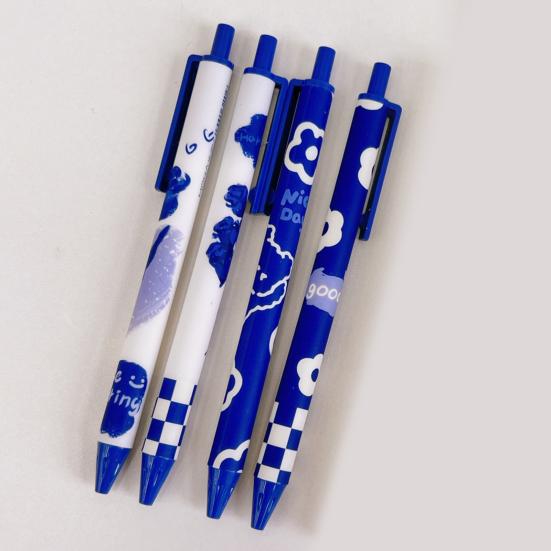 4Pcs Test Pens Clip Design Comfortable Grip Smooth Writing Quick Drying Black Ink 0.5mm Nib Cartoon Push Type Writing Pens for Office