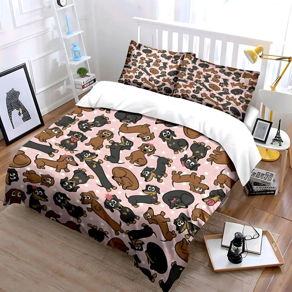 "Dachshund Pattern Three-Piece Set - Home" Multiple sizes kid's and adults' bedroom Exquisite 3PC bedding set gift