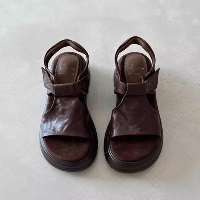 

Spot heightening platform sandals women s summer new soft sole not tired feet versatile retro casual outdoor Roman shoes women 39 коричневий