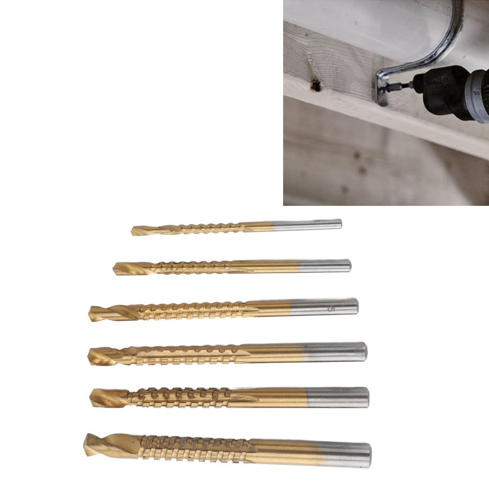 6 Stück Titanbeschichtete Spiralbohrer 3-8mm Seitenschneider mit Kerben für Holz Metall Kunststoff