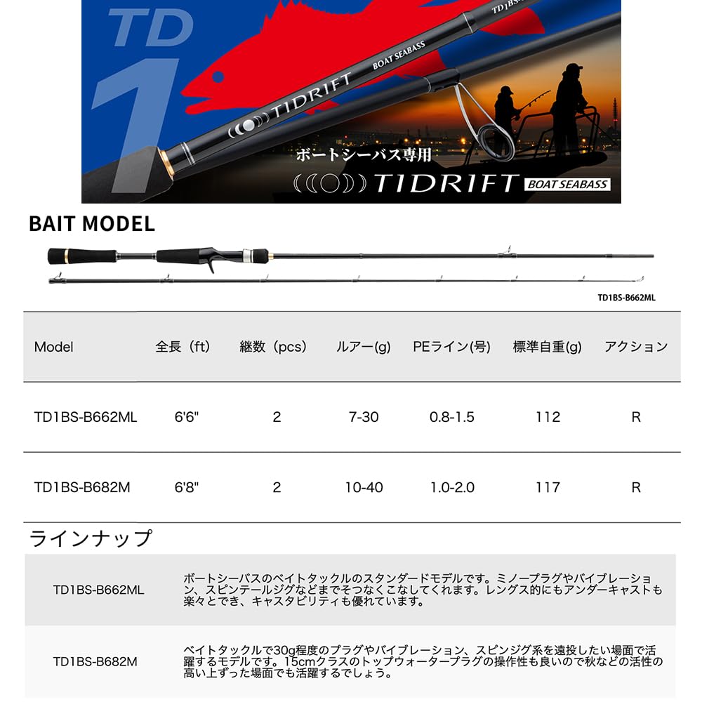 Major Craft Seabass Rod Tide Drift 1G Boat Seabass Model Bait TD1BS-B682M