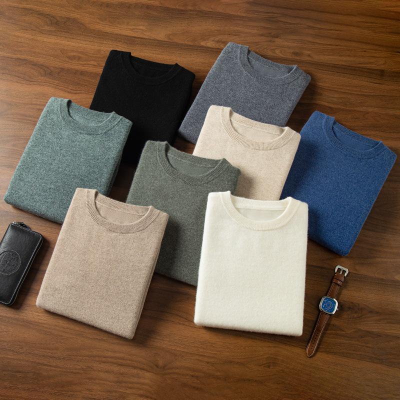 Men's 100% Pure Cashmere Pullover Sweater - Round Neck, Loose Fit, Thick & Warm for Autumn/Winter