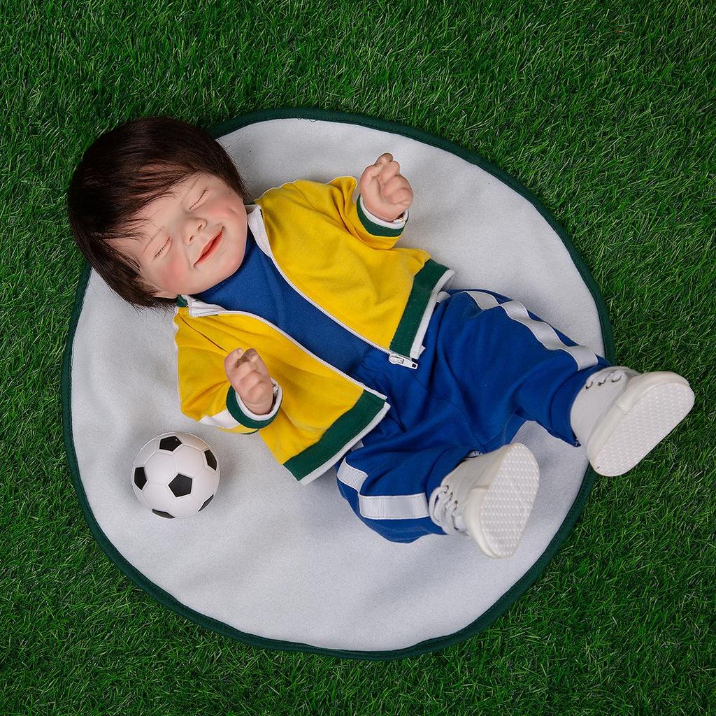 3D-malt Hud Fotball Reborn Baby Boy Dolls 19 Tommer Full Silikon Rotte Øyenvipper Nyfødt Bebe Toys Dukke Barn Bursdagsgave