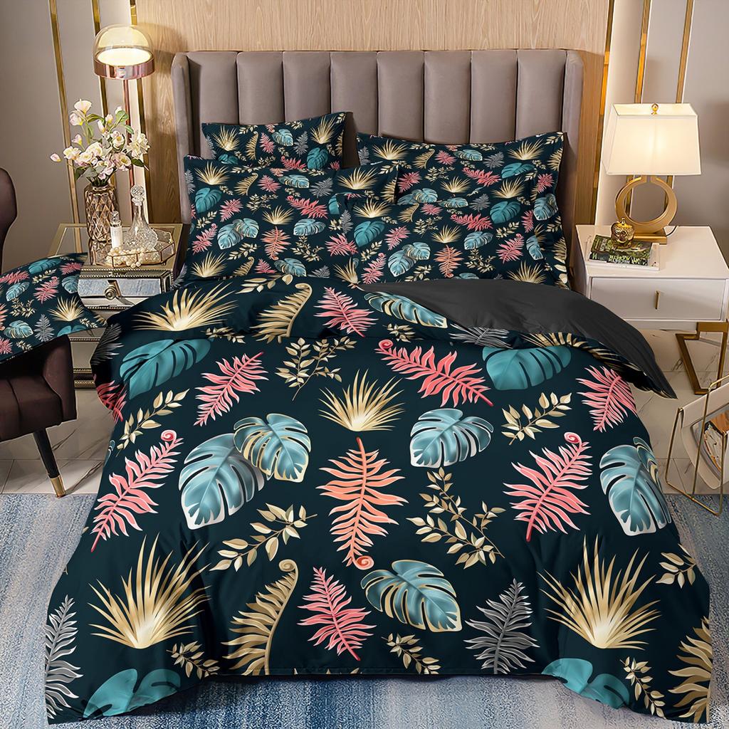 3D Digital Printing Luxury Plant Flower Quilt Cover Three-Piece Pillowcase Bedding