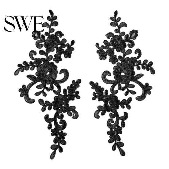 Embroidery Lace Applique 2 Pcs Sewing Flower Fabric Collar Patch Motif Trim for Clothing Wedding Gown Dress Bridal DIY Crafts Daily Wear Tailor Shops