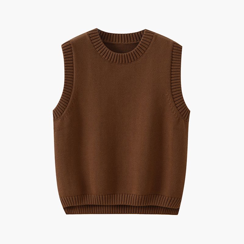 

Autumn and Winter round Neck Front Short Back Length Dark Gray Vest Vest Khaki S([40.00 kg-50.00 kg]])