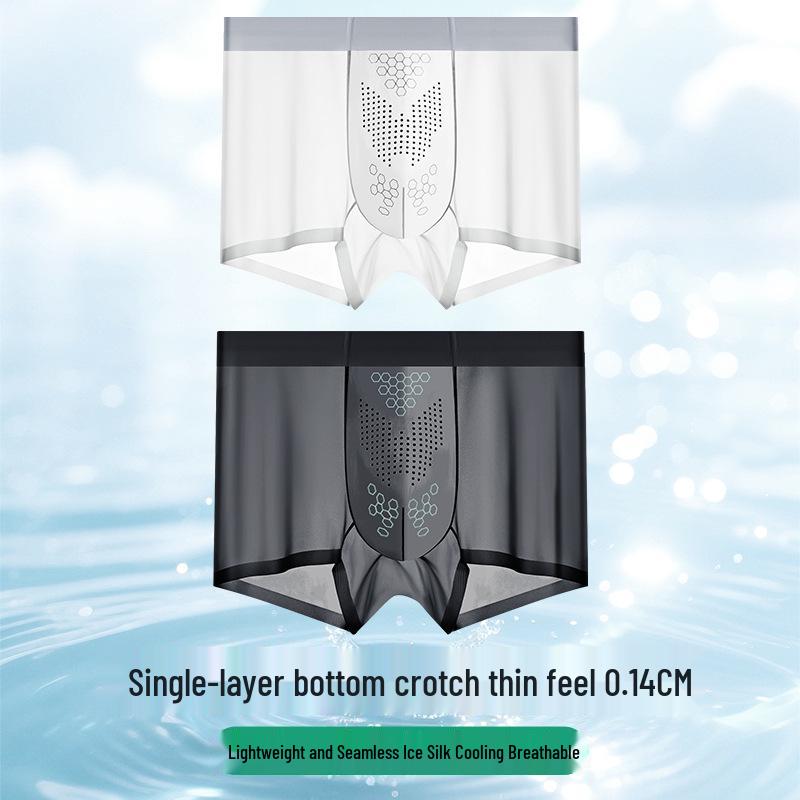 Herren Nahtlose Leichte Boxershorts aus Eisseide - Atmungsaktiv, Antibakteriell, Sommerunterwäsche für Teenager
