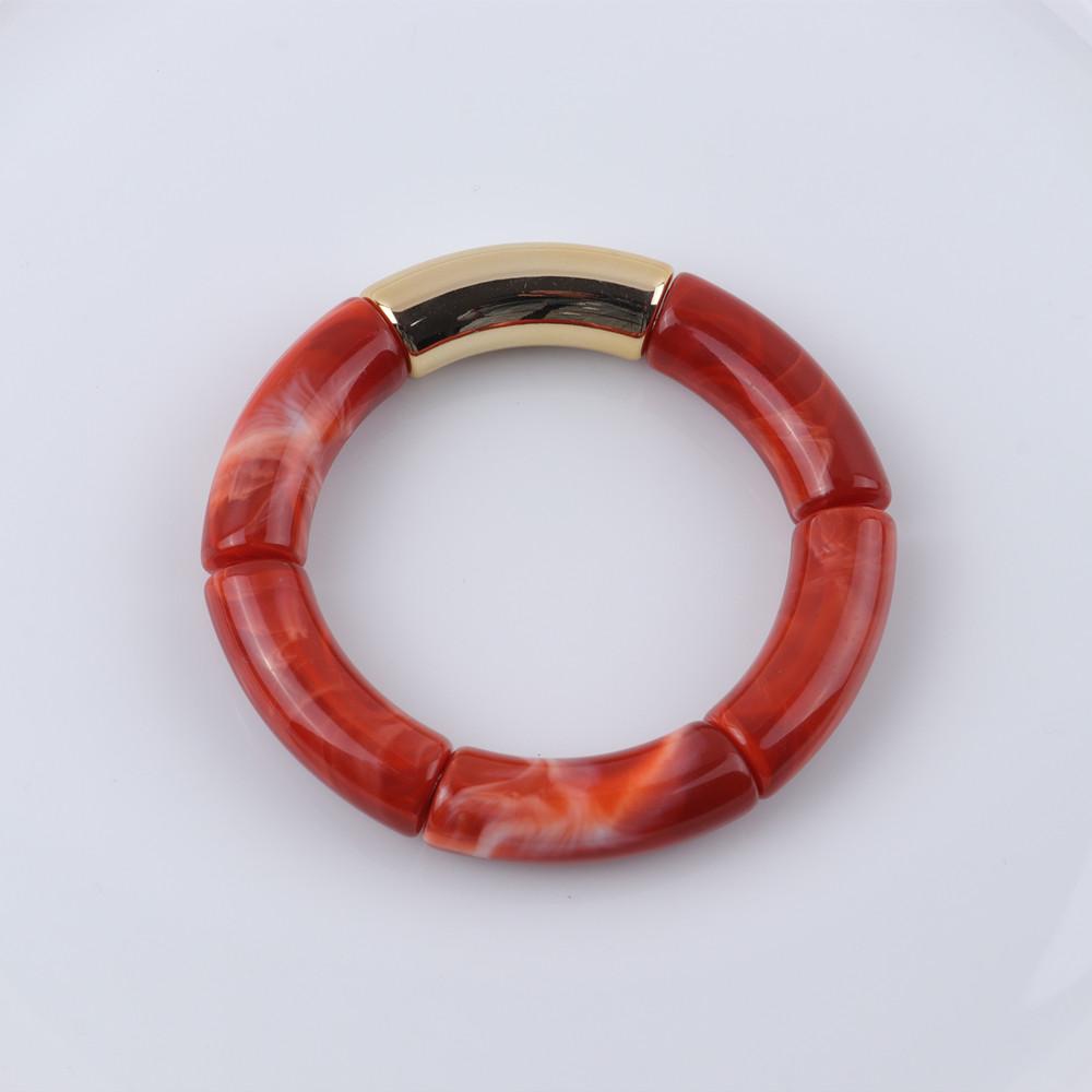 New Mixed Gold Color Tube Beads Acrylic Bracelets Bangles for Women Men Stretch Bamboo Curved Resin Bracelet Stack Jewelry Gifts