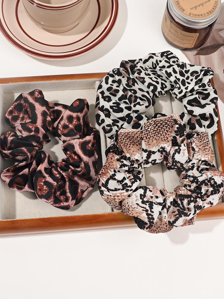 3-Piece Leopard Cow Print Elastic Hair Ties, Animal Style Girls Hair Bands, Ponytail Holder Fashion Rubber Bands Hair Accessorie