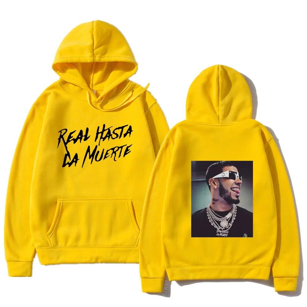 

Мужская и женская одежда, пуловер в стиле аниме, толстовка с капюшоном Anuel AA, толстовки с принтом, пальто, настоящий Hasta La Muerte, повседневный спортивный костюм, костюм XL