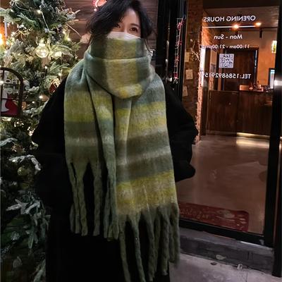 Grüner Winter Warmer Damen Schal Imitation Kaschmir Verdicken Schal Pashmina Schals Damen Wickeldecke Foulard Quasten