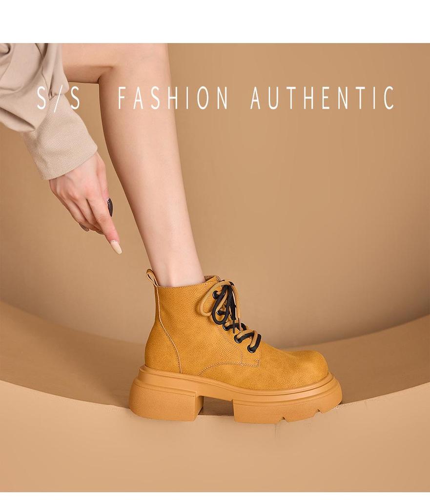 2025 Women's Retro British Style Hidden Heel Ankle Boots - Thick-Soled, Versatile Autumn Martin Boots In Classic Big Yellow.
