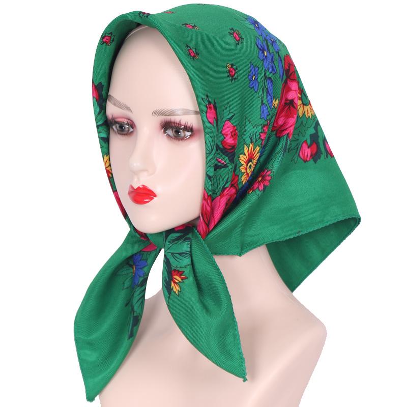 70*70cm Hijabs für Damen Quadratisch Luxuriös Retro Blumendruck Kopftuch Kopfbedeckung Babuschka Kopftuch Bufandas Invierno Mujer Foulard