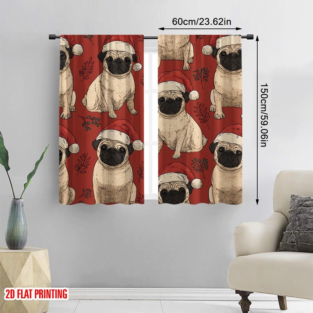 2pcs,2D plane printing Contemporary Curtains Pug Tree Durable Polyester (without rod) Home Decor Ldeal for Bedroom & Living