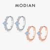 Modian Fashion 925 Silver Blue Round Opal Charm Female Ear Buckle For Women Fine Jewelry Hypoallergenic Hoop Earrings
