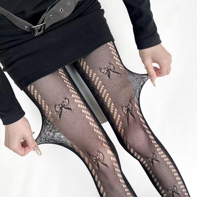 Women Japanese Style Jk Lolita Bow Lace Mesh Thin Pantyhose