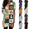Women's V Neck Halloween Print Short Sleeve Pullover Dress with Pocket Casual Loose Fit Tunic Dress for Daily Wear