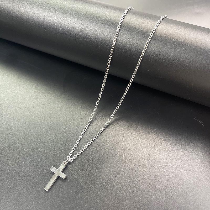 Stainless Steel Double Layer Cross & Bead Necklace for Women